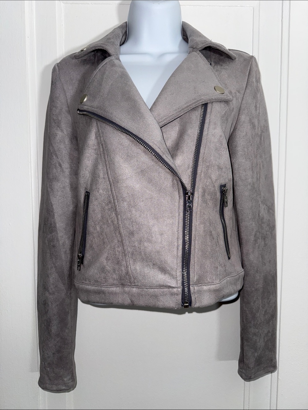 Faux suede Grey Moto Jacket size small